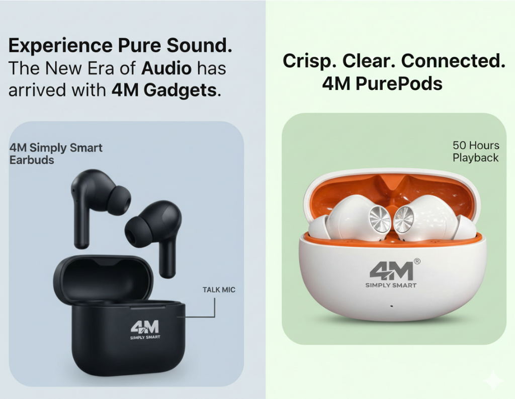 4M Premium Wireless Earbuds with Charging Case